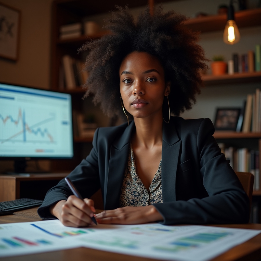 Person studying risk and diversification charts in a focused home study environment