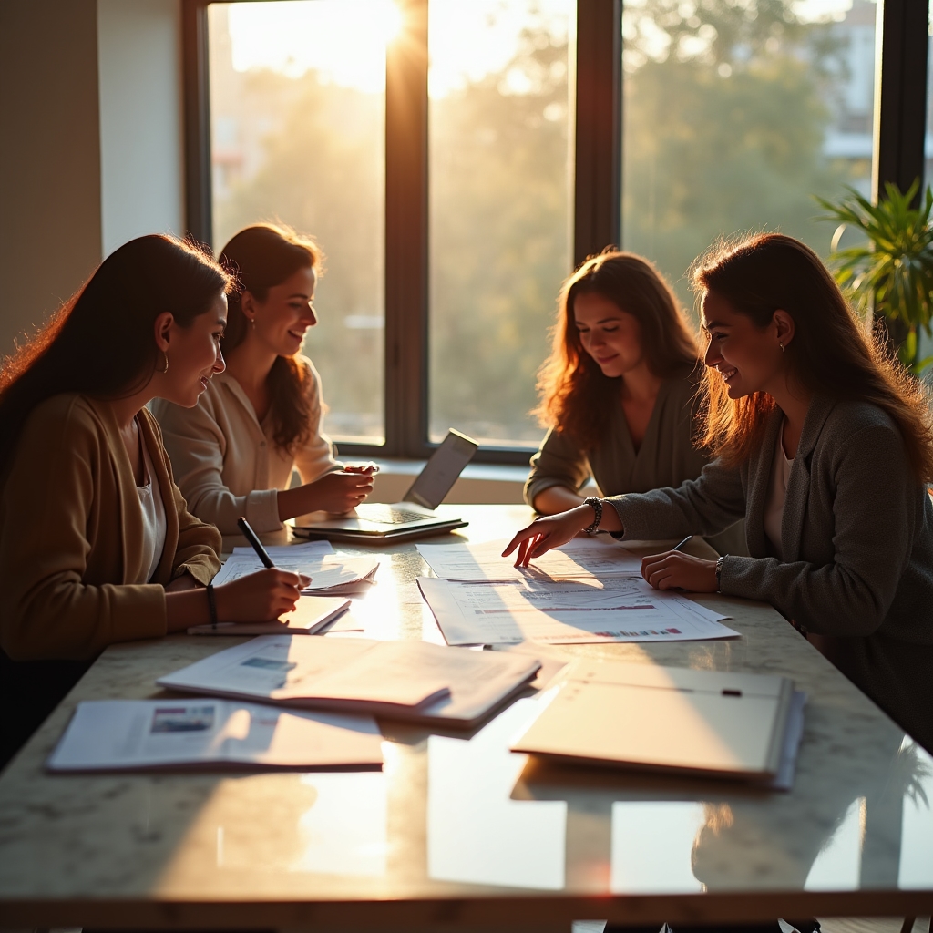 Young adults studying financial concepts in a collaborative setting
