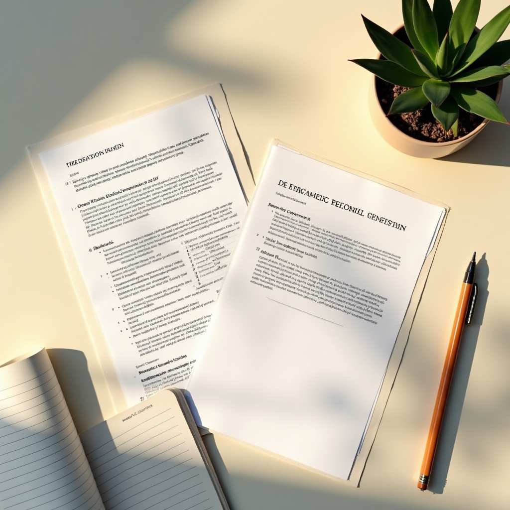 Organized study materials and financial concept worksheets arranged on a clean desk with warm lighting